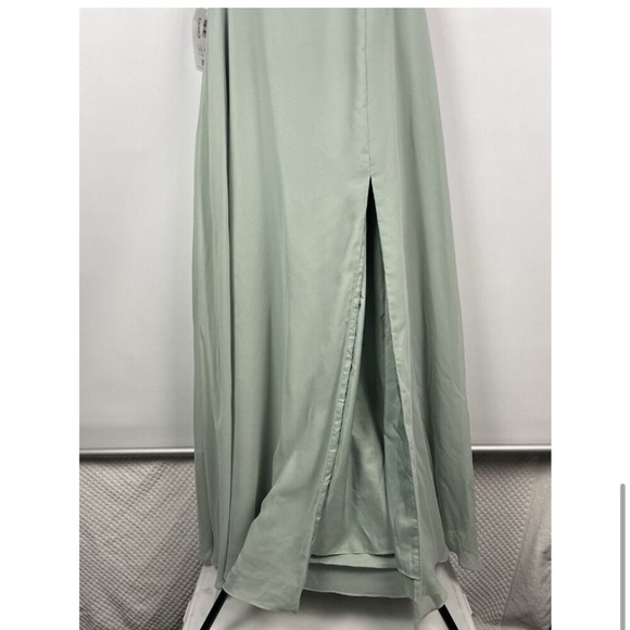 Azazie Lupe Agave Green A-Line Scoop Blouson Chiffon Maxi Bridesmaid Dress A16 - Picture 6 of 12